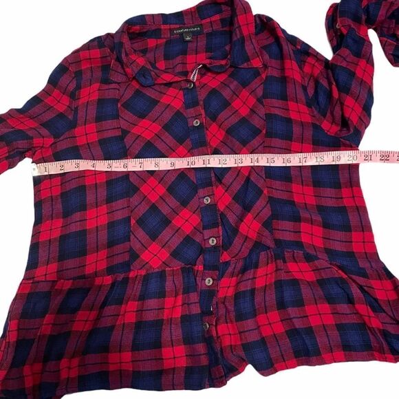Signature Studio Plaid Button Down Shirt Red Large - Picture 7 of 9